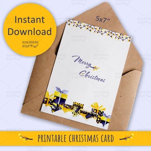 Druckbare Weihnachtsgeschenk Boxen Klappkarte - entzückende Aquarell Urlaub Kunst, Sofort Download, handgemalte festlichen Gruß, Happy Holiday