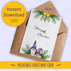 Klappkarte Weihnachtswichtel - Aquarell Weihnachtswichtel, Sofort Download, handgemalter festlicher Gruß