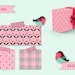 Pink Digital Paper for Holiday Gifts, Birds Floral Leaves Dots ...