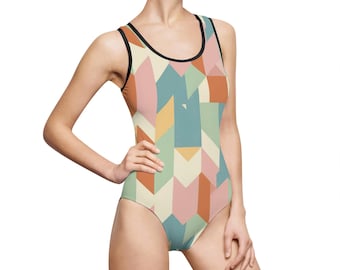 Costume intero geometrico: costumi da bagno estivi vivaci da donna