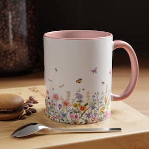 Floral Garden Accent Coffee Mug, Spring Gift, Flower Mug, Coffee Lover Mug, Nature-Inspired Kitchen Decor