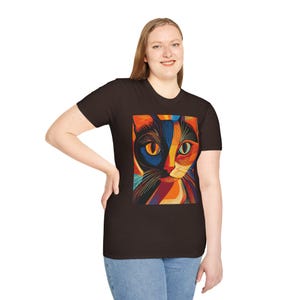 Colorful Cat Art Unisex T-Shirt, Vibrant Feline Graphic Tee, Cat Lover Gift, Unique Animal Design, Softstyle Apparel