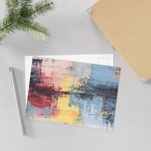 Cartes postales d'art abstrait vibrant, salutations artistiques colorées, jeu de cartes postales d'artiste, oeuvre d'art murale unique, cadeaux artistiques pour amateurs d'art