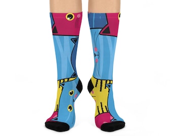 Calzini Funky Cat Crew – Stampa grafica colorata, regalo per gli amanti dei gatti