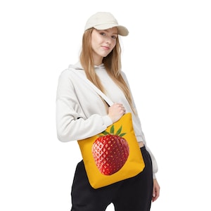 Strawberry Tote Bag - Fun and Fruity Reusable Grocery Bag, Farmers Market Tote, Eco-Friendly Shopping Bag, Summer Fruit Shoulder Bag, Cute