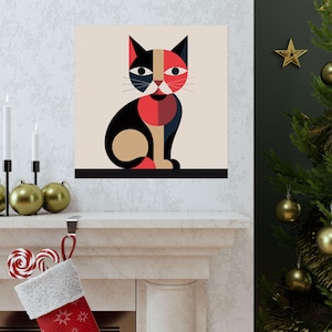 Modern Cat Artwork Poster, Chic Cat Wall Decor, Minimalist Animal Print, Colorful Cat Art, Unique Gift for Cat Lovers