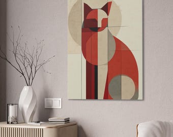 Geometric Cat Canvas Wall Art: Modern Home Decor