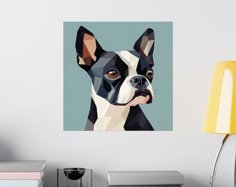 Kunstprint Boston Terrier: modern hondenportret, cadeau huisdierliefhebber