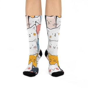 Cute Cat Crew Socks, Cozy Cat Lover Gift, Fun Animal Socks for Cat Fans, Cat-Themed Gift, Festive Socks for Holidays