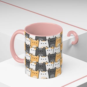 Cute Cat Pattern Coffee Mug | Cat Lover Gift, Tea Mug, Black Accent Mug, Home Decor, Animal Lover Present