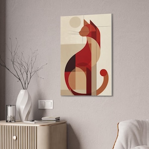 Abstract Cat Canvas Wall Art, Modern Art Print, Cat Decor, Unique Home Decor, Gift for Cat Lovers, Stylish Living Room Wall Art