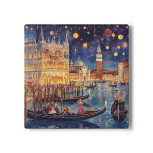 Venetian Night Ceramic Coaster: Artistic Drink Coaster Set