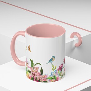 Floral Bird Accent Mug - Vibrant Coffee Cup for Nature Lovers, Gift for Birdwatchers, Mother&#39;s Day, Spring Decor, Eco-Friendly