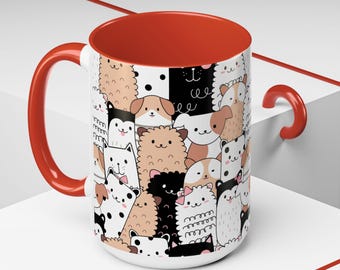 Pet-Themed Coffee Mug: Playful Cat & Dog Design, Animal Lover Gift