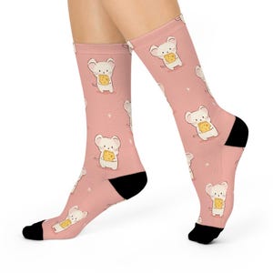 Cushioned Crew Socks - Cute Animal Socks, Kawaii Animal Footwear, Adorable Animal Print Socks, Cozy Wildlife Theme, Fun Animal Lover Gift,