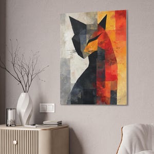 Abstract Cat Canvas Wall Art, Modern Home Decor, Cat Lover Gift, Colorful Cat Painting, Contemporary Art Piece