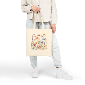 Baumwoll-Canvas-Einkaufstasche mit Blumenmuster: Umweltfreundliche wiederverwendbare Einkaufstasche