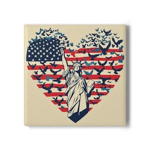 Patriotic Heart Ceramic Coaster Set: USA Love Decor
