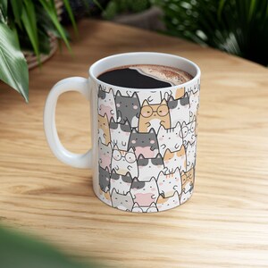 Cute Cat Ceramic Mug - Adorable Cat Lovers Gift, Coffee Cup, 11oz and 15oz Sizes, Cat-Themed Kitchen Decor, Birthday Present