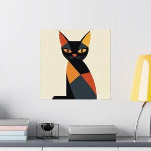 Abstract Cat Art Poster, Modern Wall Decor for Cat Lovers, Unique Home Office Decor, Colorful Kitty Print, Pet-Themed Gift Idea