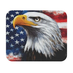 Eagle and Flag Mouse Pad: Patriotic Desk Decor, Gift for Veteran