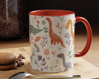Taza de café de dinosaurio: Regalo floral para amantes de los dinosaurios