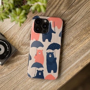 Cute Bear Phone Case, Tough Phone Protective Cover, Bear Umbrella Design, Fun Animal Accessories, Gifts for Kids and Animal Lovers
