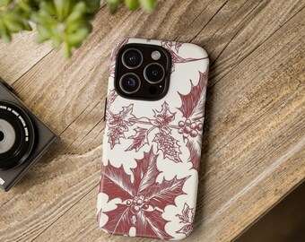 Festive Holly Holiday Phone Case: Stylish Protection, Wireless Charging