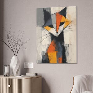 Abstract Cat Canvas Art Print, Modern Wall Decor, Animal Artwork, Colorful Home Accent, Gift for Cat Lovers
