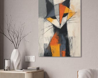 Abstract Cat Canvas Print: Modern Colorful Wall Art