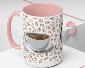 Taza de café, diseño de grano de café, linda taza de té (11 oz, 15 oz)