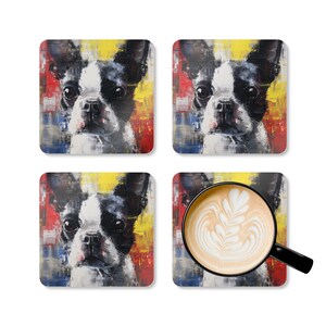 Buntes Hundekunst-Untersetzer-Set: Korkholz-Trinkgeschirr, Geschenk für Tierliebhaber