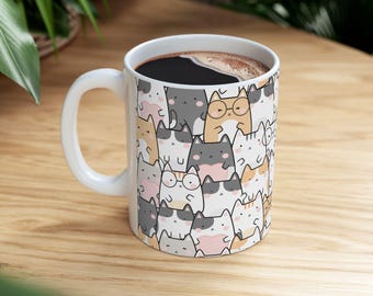 Cat Pattern Ceramic Mug – Coffee, Tea, Cocoa