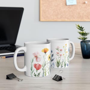 Floral Ceramic Coffee Mug: Watercolor Flower Design