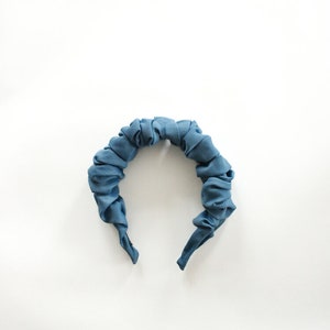 Blue Satin Crown Rouched Hair Band Headband Scrunch Ruffle UK Wedding Guest Statement Piece image 1