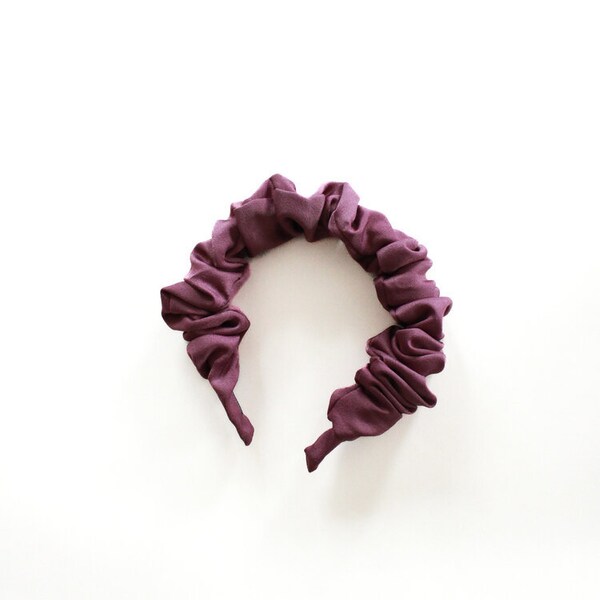 Purple Satin Crown Rouched Hair Band Headband Scrunch Ruffle UK Wedding Guest Statement Piece