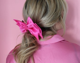 Pink Satin Hair Bow, Hair Clips Uk, Oversized Bow Hair Clip, Black Bow, Wedding Bow, Ladies Bow, Raceday Bow, Birthday Bow