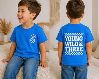 Young Wild & Three Shirt Junge | 3. Geburtstag T-Shirt | Birthday Shirt Boy | Dritter Geburtstag Outfit | Kinder T-Shirt personalisiert Look