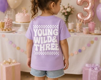 Geburtstag Shirt Mädchen 2,3,4,5 Jahre mit Name | Young Wild Three Kinder T-Shirt personalisiert | Baby Geburtstag Outfit | Geschenk Mädchen