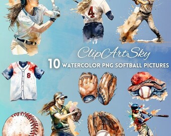 Watercolor Softball PNG | Digital Download | Watercolor Clipart | Printable Clipart | Card Making | Sports PNG | Softball Clipart Bundle