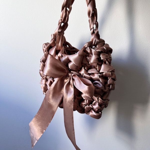 Crochet Light Brown Ribbon Handbag