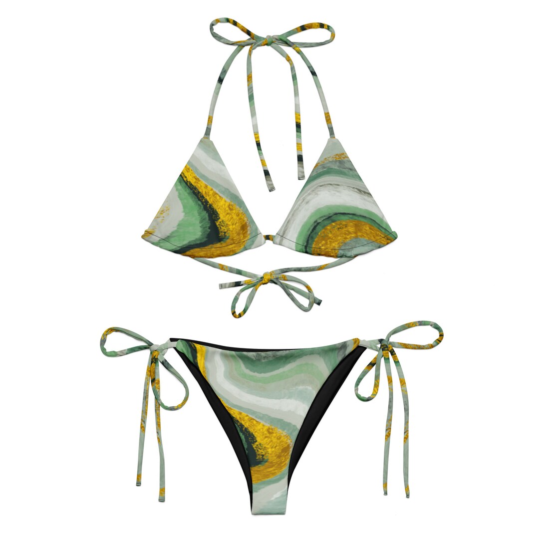 Recycled String Bikini in Green Marble Print Etsy