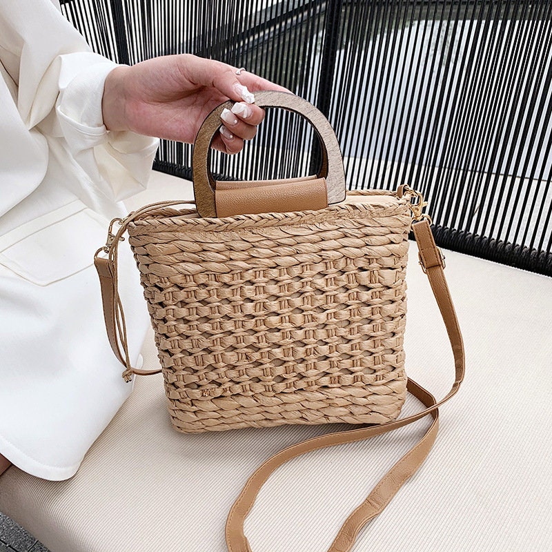 Sunisery Women's Shoulder Bag, Countryside Straw Woven Handbag Beach Travel  Bag 