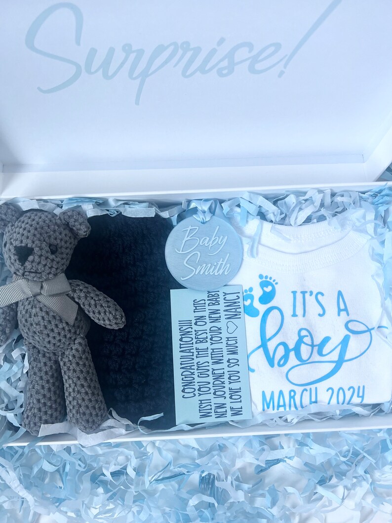It's a Boy Foot Print Gender Reveal Gift Box, Personalized Gender