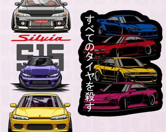 Nissan Silvia S15 S13 Gang,Japan Car Design, Nissan Silvia S13 S15 Clipart ,Svg, Png ,Dxf ,Eps