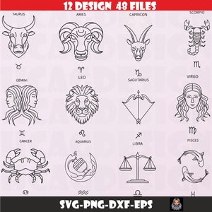 Zodiac Signs SVG Bundle, Horoscope SVG Bundle, Celestial Star Sign SVG, Zodiac Constellation Svg, Zodiac Signs Clipart Svg Png Dxf  Eps File