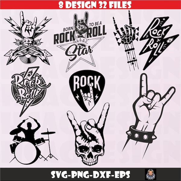 Rock Band Svg Bundle, Rock Music, Heavy Metal, Rock And Roll, Digital Download, Rock On Hand, Rock TSHIRT Design, Printable