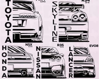 Custom Japan Car Design,Custom Japan cars,Supra mk4,Skylıne R34 R35,Ae86 gt,Lancer Design,Svg,Png,Dxf,Eps
