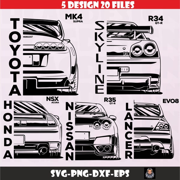 japan car design,  supra mk4 , skylıne r34 r35 , ae86 gt , lancer design svg png dxf eps