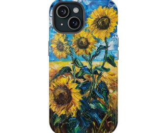 Girasoles en un campo Arte inspirado en Van Gogh Estuche resistente MagSafe para todos los modelos de iPhone 15, 14, 13